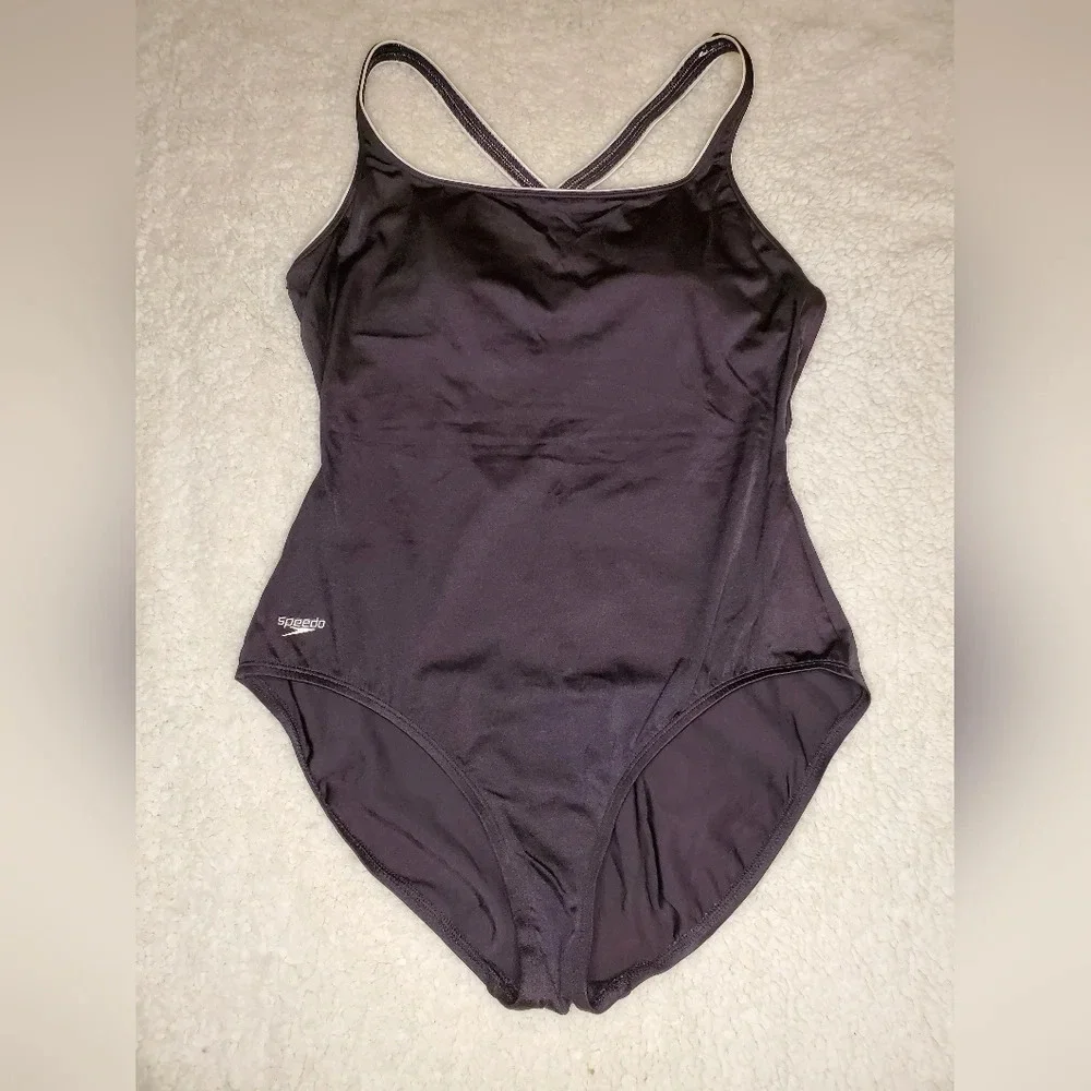 0064. NWOTs ~ Speedo ~ Modest Black One-Piece w/ Cross Straps Across the Back ~